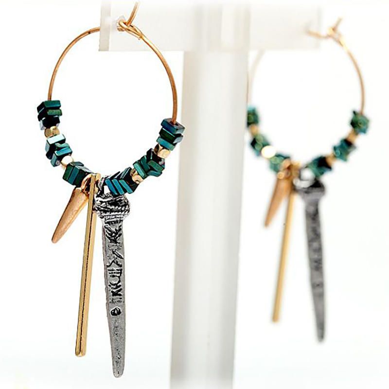 Pendientes De Textura De Mineral Verde Africano Pendiente De Gota De Oreja De Círculo Geométrico Para Mujer