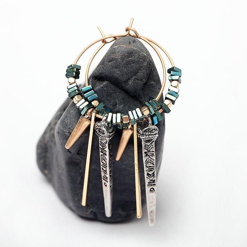 Pendientes De Textura De Mineral Verde Africano Pendiente De Gota De Oreja De Círculo Geométrico Para Mujer