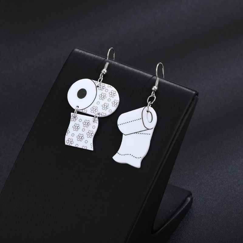 Pendientes De Toalla De Papel Pendientes Asimétricos De Papel En Rollo Divertidos Pendientes De Papel Higiénico De Papel De Tubo