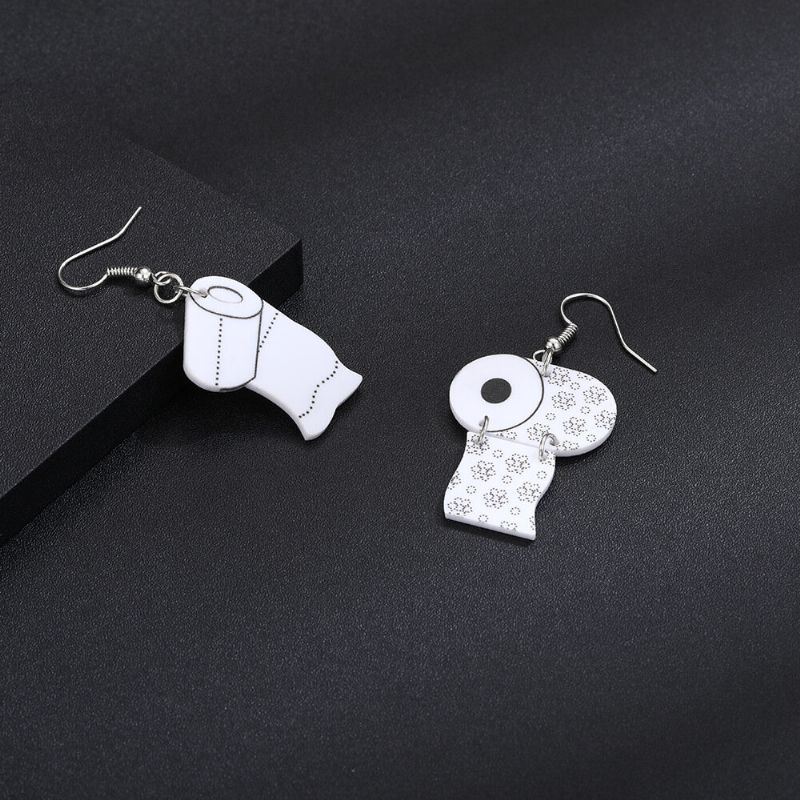 Pendientes De Toalla De Papel Pendientes Asimétricos De Papel En Rollo Divertidos Pendientes De Papel Higiénico De Papel De Tubo