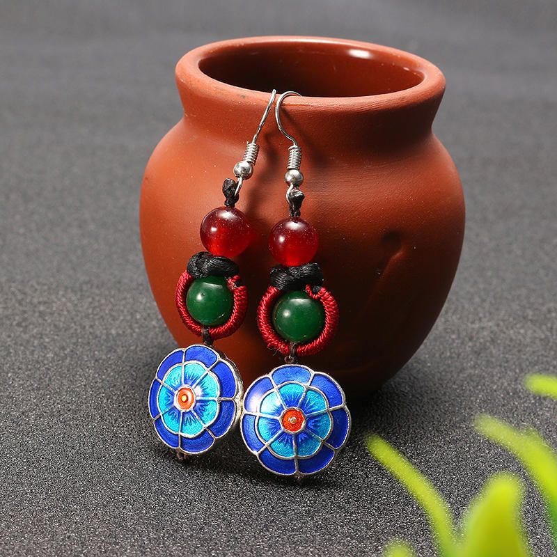 Pendientes Vintage De Ágata Con Borlas Y Borlas De Flores Retro Étnicas Para Mujer