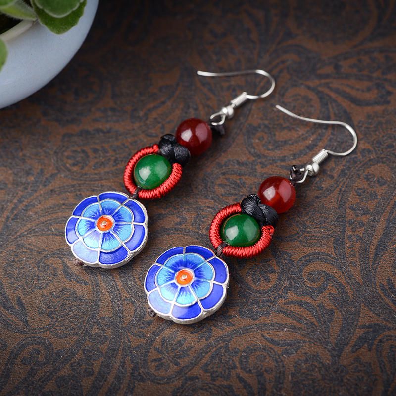 Pendientes Vintage De Ágata Con Borlas Y Borlas De Flores Retro Étnicas Para Mujer