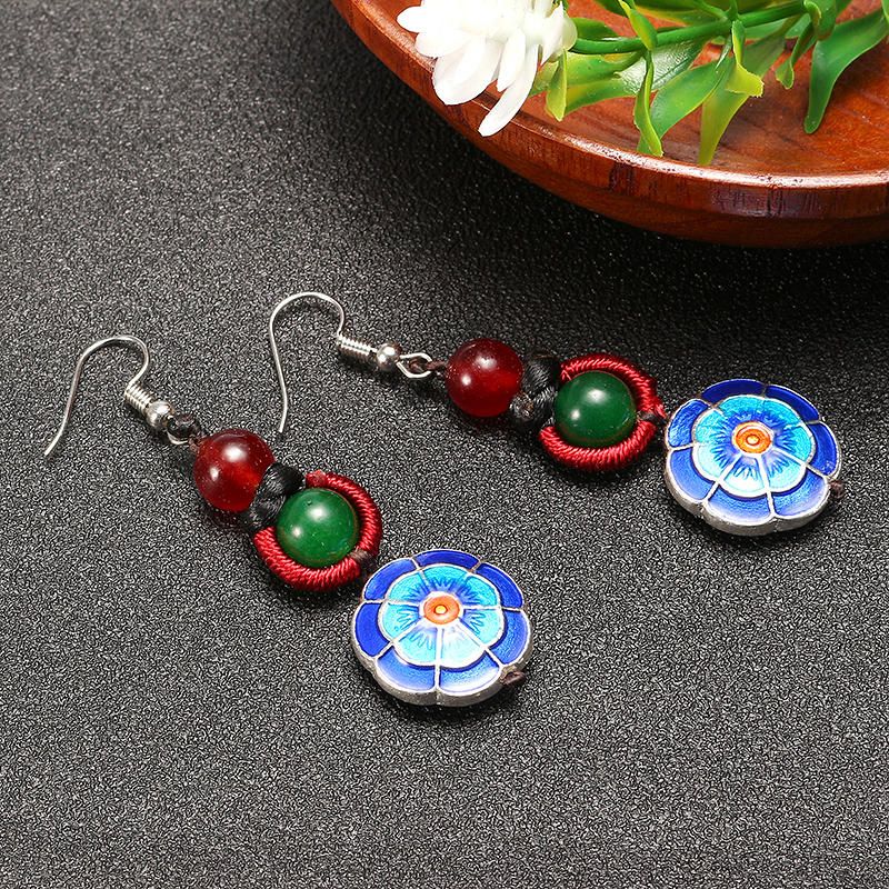 Pendientes Vintage De Ágata Con Borlas Y Borlas De Flores Retro Étnicas Para Mujer