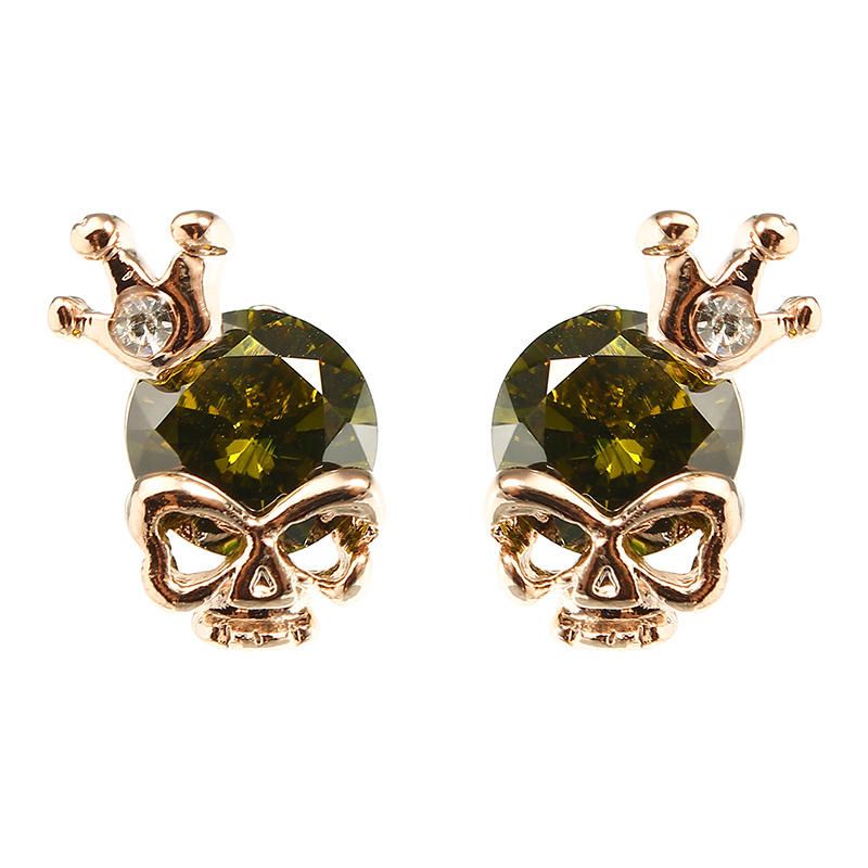 Punk Skull Crown Ear Stud Exquisitos Pendientes De Diamantes De Imitación De Aleación De Zinc Para Mujer