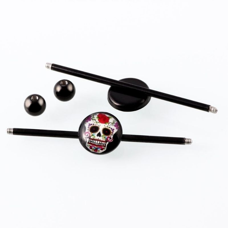 Retro Industrial Barbell Skull Ear Holes Trendy Ear Stud Mujer Hombre