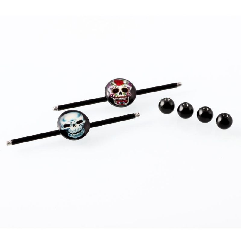 Retro Industrial Barbell Skull Ear Holes Trendy Ear Stud Mujer Hombre