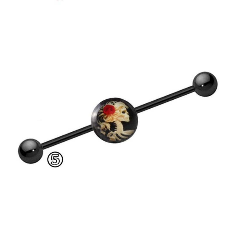 Retro Industrial Barbell Skull Ear Holes Trendy Ear Stud Mujer Hombre