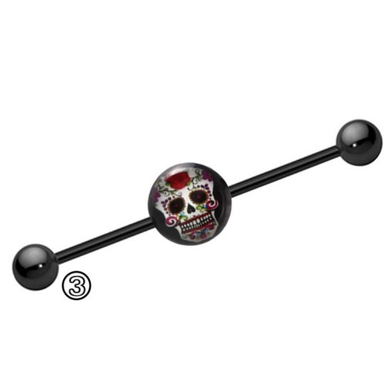 Retro Industrial Barbell Skull Ear Holes Trendy Ear Stud Mujer Hombre