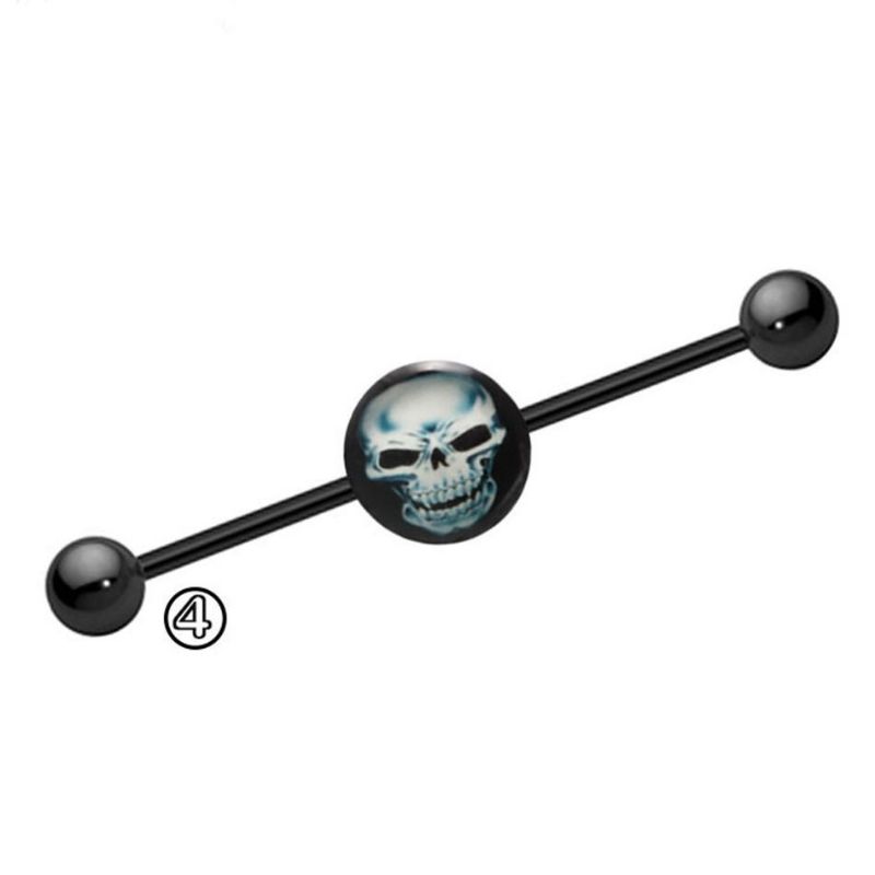 Retro Industrial Barbell Skull Ear Holes Trendy Ear Stud Mujer Hombre