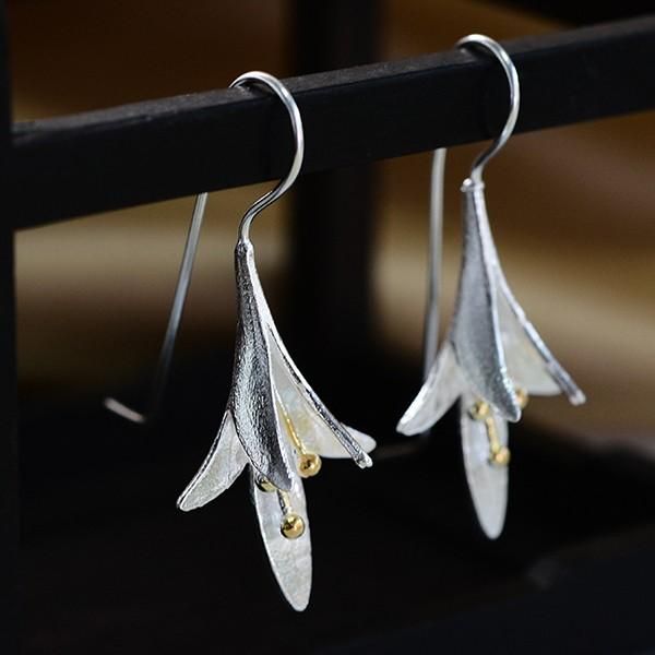 Trendy S925 Pendientes De Flor De Magnolia Delicados Con Forma De Gota De Plata Regalo Para Sus Mujeres