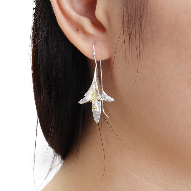 Trendy S925 Pendientes De Flor De Magnolia Delicados Con Forma De Gota De Plata Regalo Para Sus Mujeres