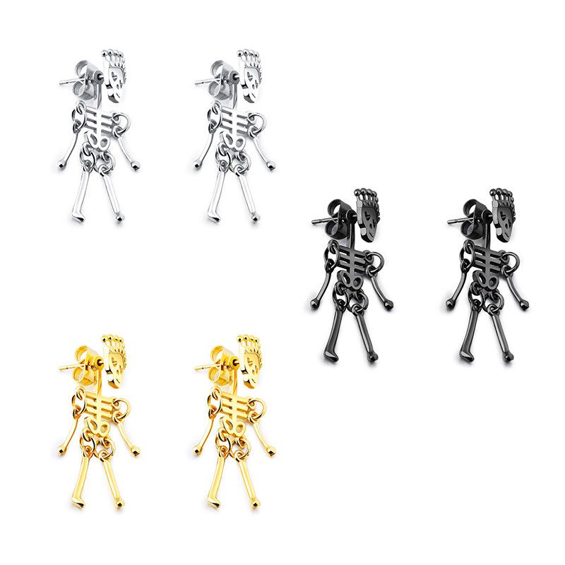 Unisex Retro Acero Inoxidable Ear Stud Skull Regalo Creativo Para Hombres Mujeres