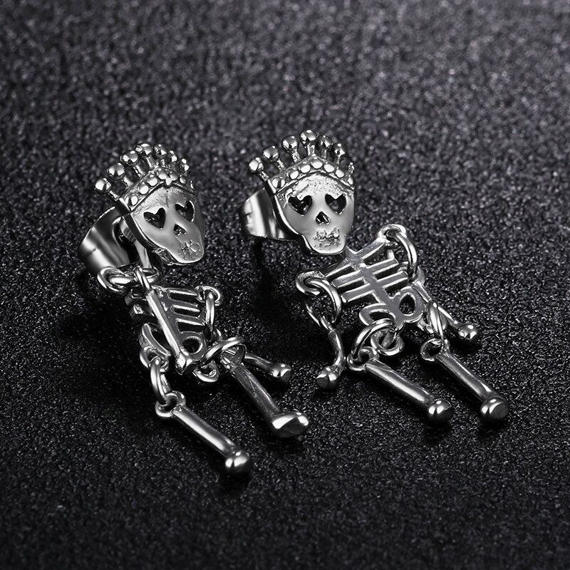 Unisex Retro Acero Inoxidable Ear Stud Skull Regalo Creativo Para Hombres Mujeres