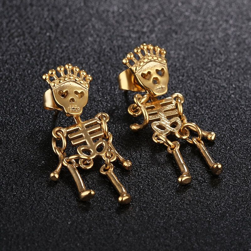 Unisex Retro Acero Inoxidable Ear Stud Skull Regalo Creativo Para Hombres Mujeres