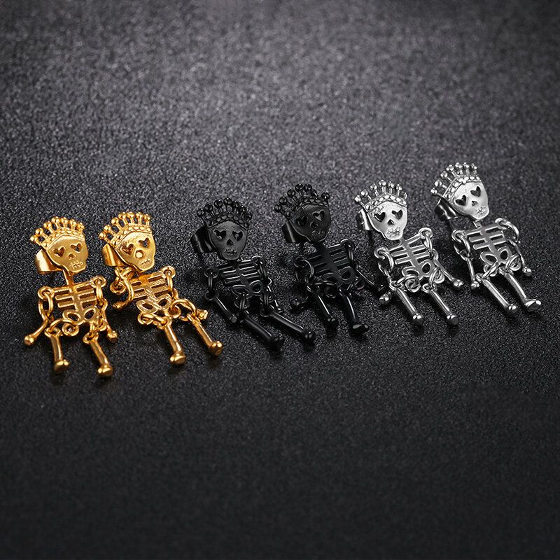 Unisex Retro Acero Inoxidable Ear Stud Skull Regalo Creativo Para Hombres Mujeres