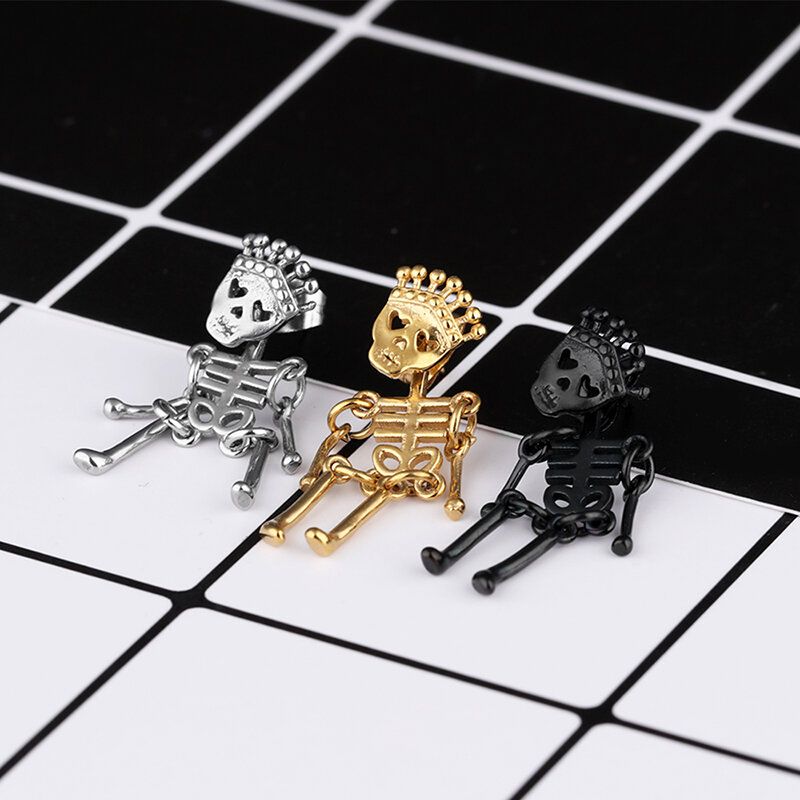 Unisex Retro Acero Inoxidable Ear Stud Skull Regalo Creativo Para Hombres Mujeres