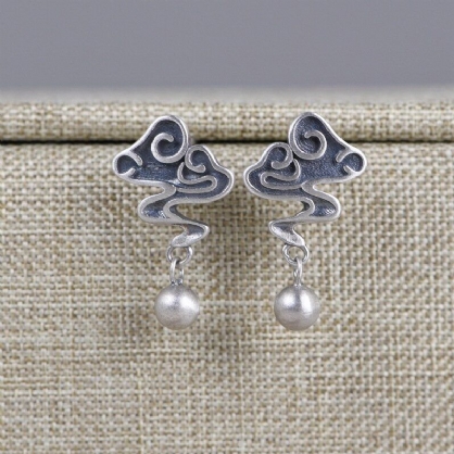 Vintage 925 Pendiente De Plata Esterlina Bola De Metal Colgante Nubes Ear Stud Mujeres Regalo De La Joyería