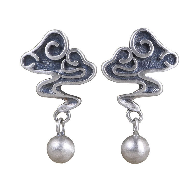 Vintage 925 Pendiente De Plata Esterlina Bola De Metal Colgante Nubes Ear Stud Mujeres Regalo De La Joyería