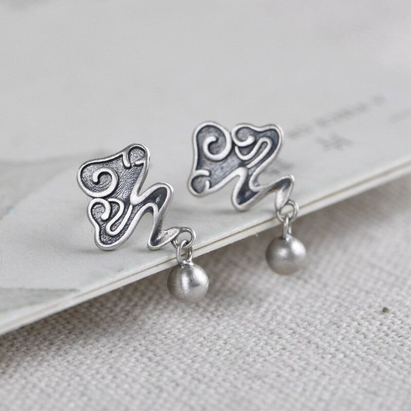 Vintage 925 Pendiente De Plata Esterlina Bola De Metal Colgante Nubes Ear Stud Mujeres Regalo De La Joyería