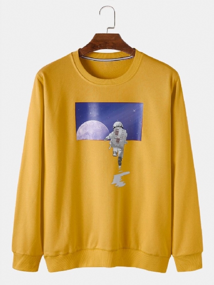 Hombre Astronaut Moon Graphic Cuello Redondo Algodón Casual Pullover Sudaderas