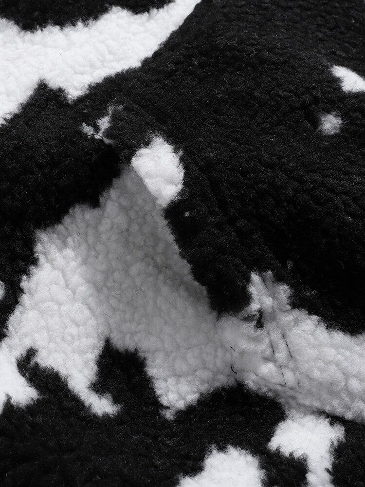 Hombre Cow Pattern Sherpa Fleece Algodón Canguro Bolsillo Con Cordón Suelto Sudaderas Con Capucha De Peluche