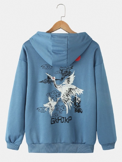 Hombre Crane National Style Ukiyo Back Print Daily Sudadera Con Capucha Suelta