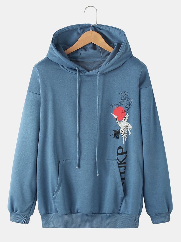 Hombre Crane National Style Ukiyo Back Print Daily Sudadera Con Capucha Suelta