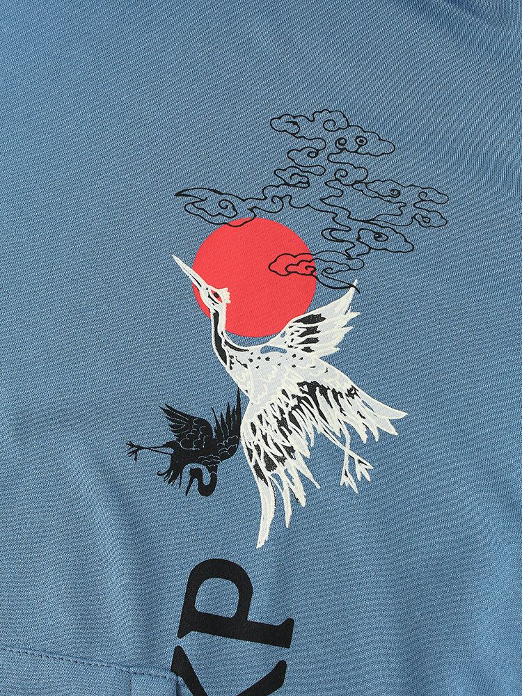 Hombre Crane National Style Ukiyo Back Print Daily Sudadera Con Capucha Suelta