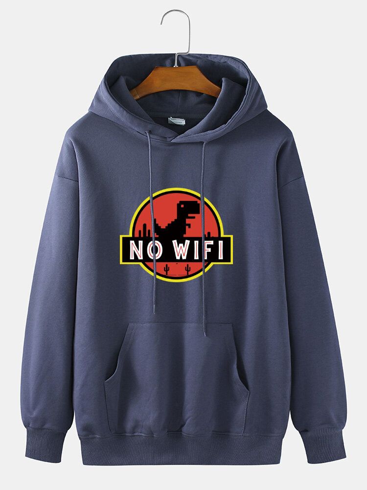 Hombre Dinosaur No Wifi Graphic Print Casual Sudadera Con Capucha Suelta