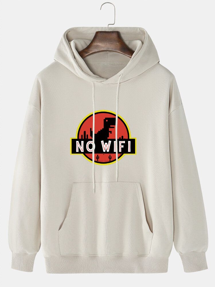 Hombre Dinosaur No Wifi Graphic Print Casual Sudadera Con Capucha Suelta