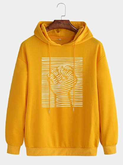 Hombre Line Fist Graphic Print Daily Relaxed Fit Pullover Hoodie