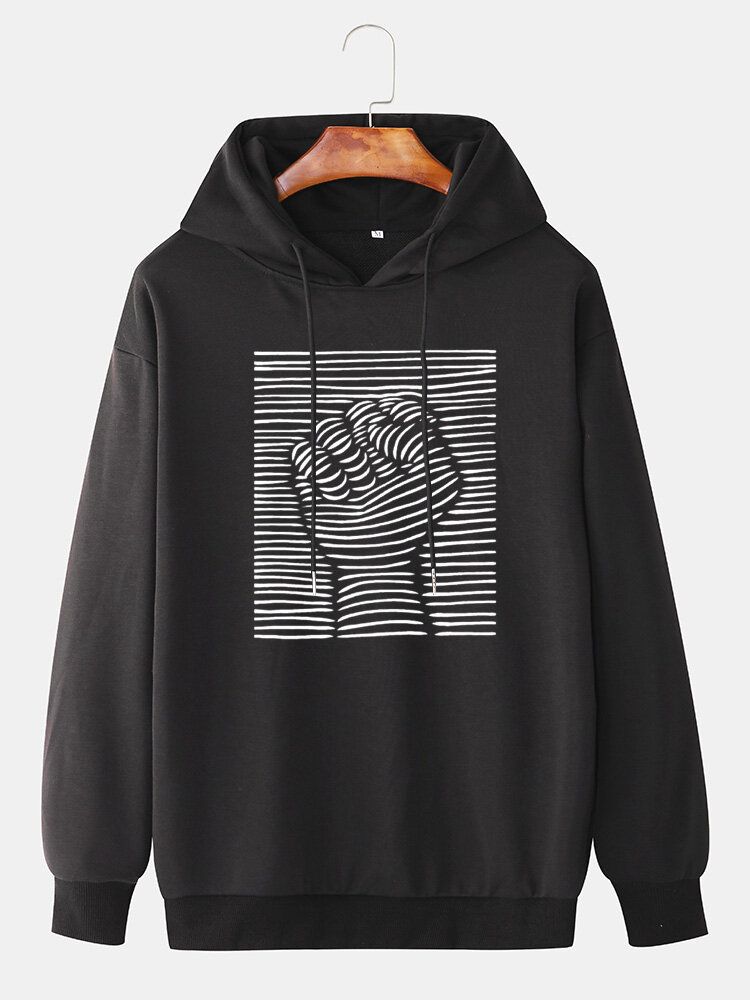 Hombre Line Fist Graphic Print Daily Relaxed Fit Pullover Hoodie