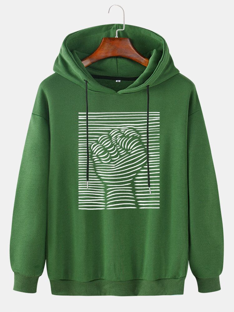 Hombre Line Fist Graphic Print Daily Relaxed Fit Pullover Hoodie