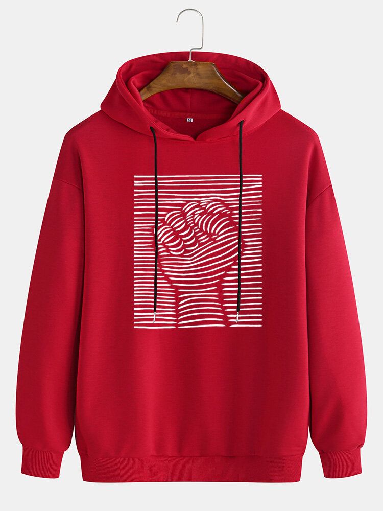 Hombre Line Fist Graphic Print Daily Relaxed Fit Pullover Hoodie