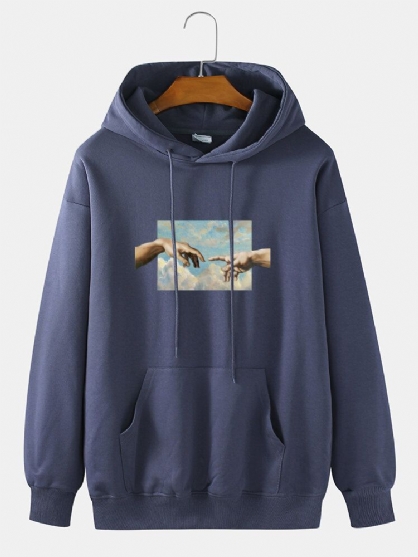 Hombre Touch Hand Graphic Print 100% Algodón Sólido Casual Pullover Hoodie