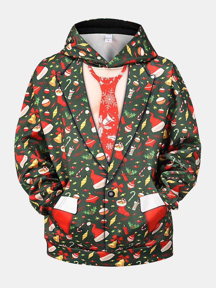 Hombres Allover Christmas Element Print Drop Hombro Casual Pouch Pocket Hoodies