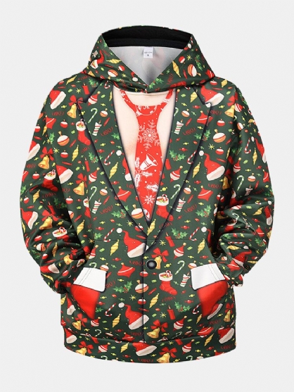 Hombres Allover Christmas Element Print Drop Hombro Casual Pouch Pocket Hoodies