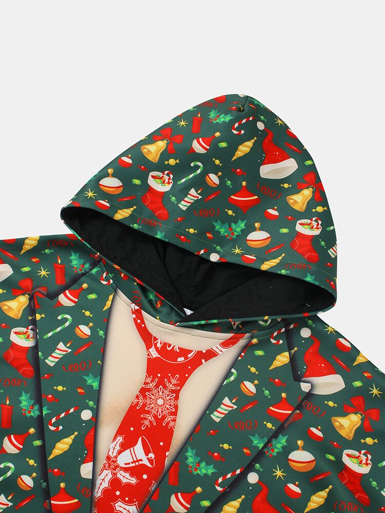 Hombres Allover Christmas Element Print Drop Hombro Casual Pouch Pocket Hoodies