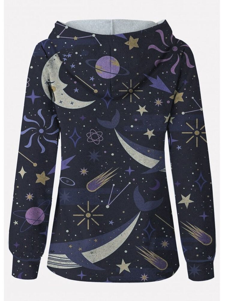 Mujeres Allover Galaxy Element Print Casual Relaxed Fit Daily Pullover Hoodie