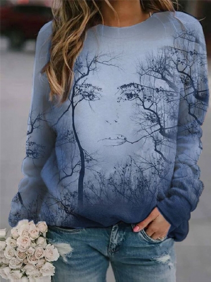 Mujeres Design Forest Figure Print Pullover Sudaderas De Manga Larga