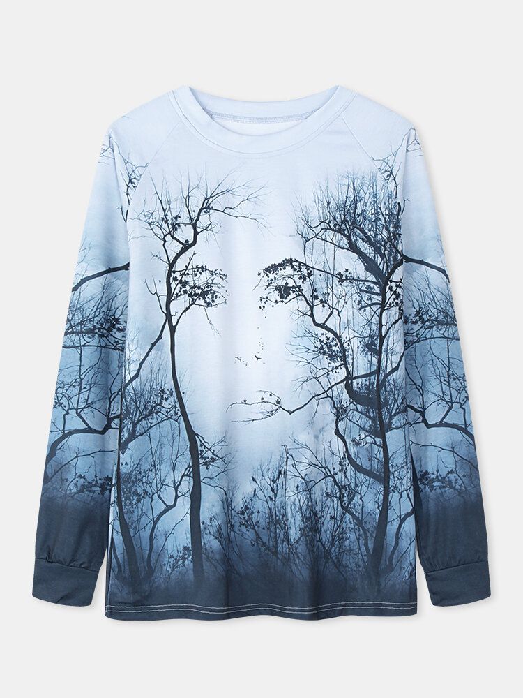 Mujeres Design Forest Figure Print Pullover Sudaderas De Manga Larga