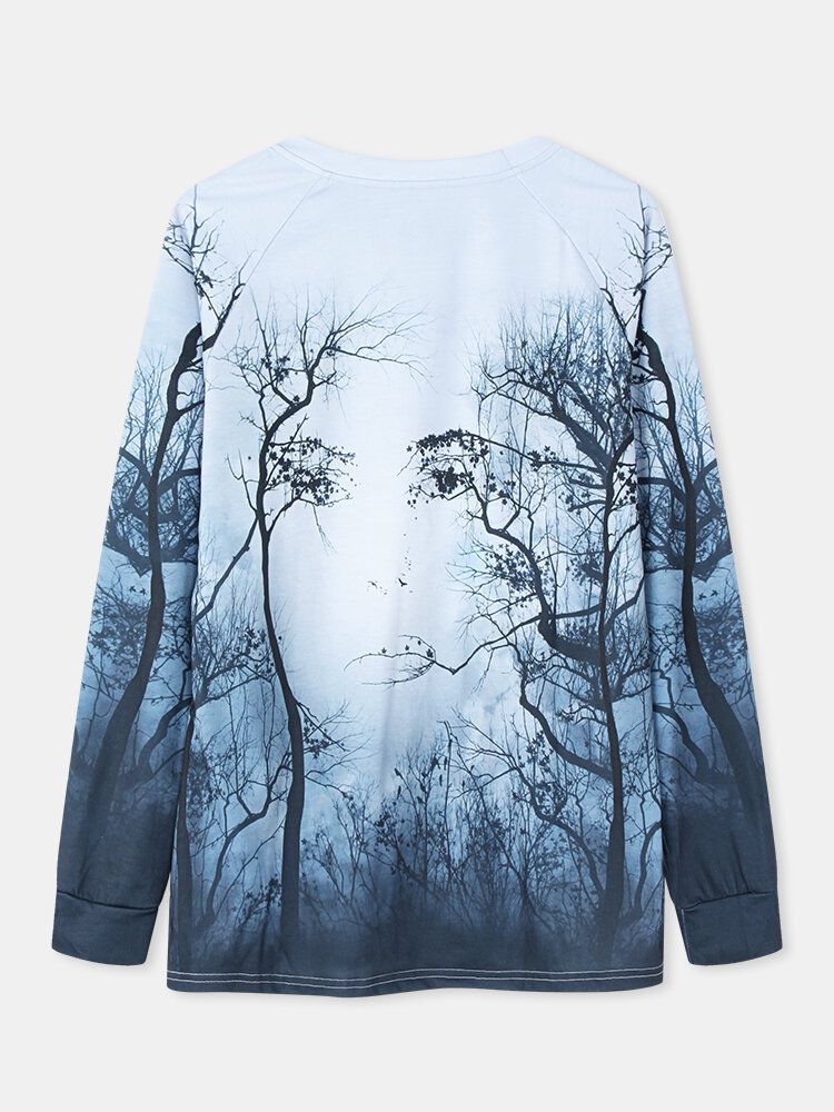 Mujeres Design Forest Figure Print Pullover Sudaderas De Manga Larga