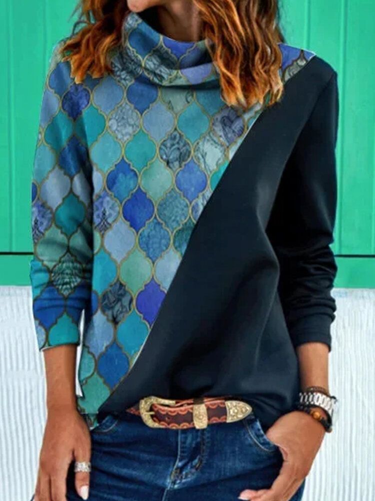 Mujeres Geometry Graphic Patchwork Estilo Étnico Montones De Sudaderas Con Cuello