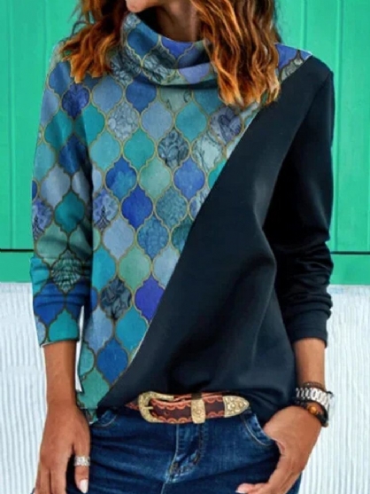 Mujeres Geometry Graphic Patchwork Estilo Étnico Montones De Sudaderas Con Cuello