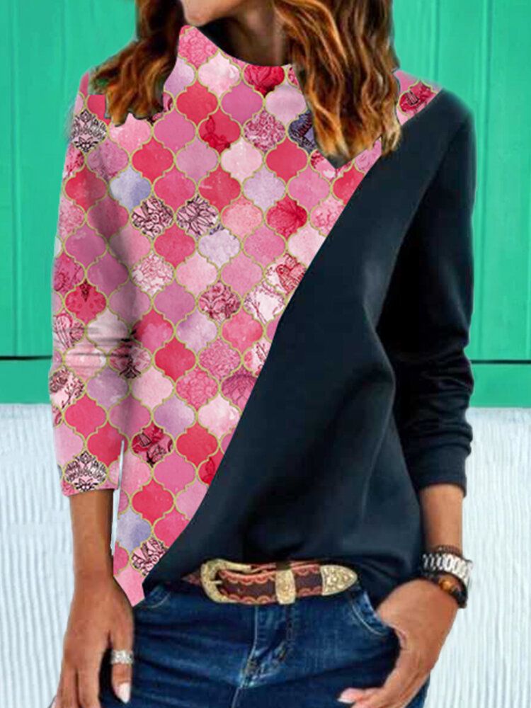 Mujeres Geometry Graphic Patchwork Estilo Étnico Montones De Sudaderas Con Cuello