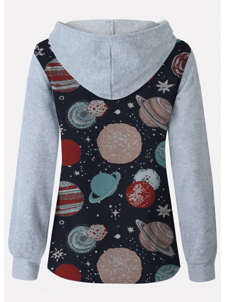 Mujeres Planetas De Colores Imprimir Patchwork Causal Sudadera Con Capucha