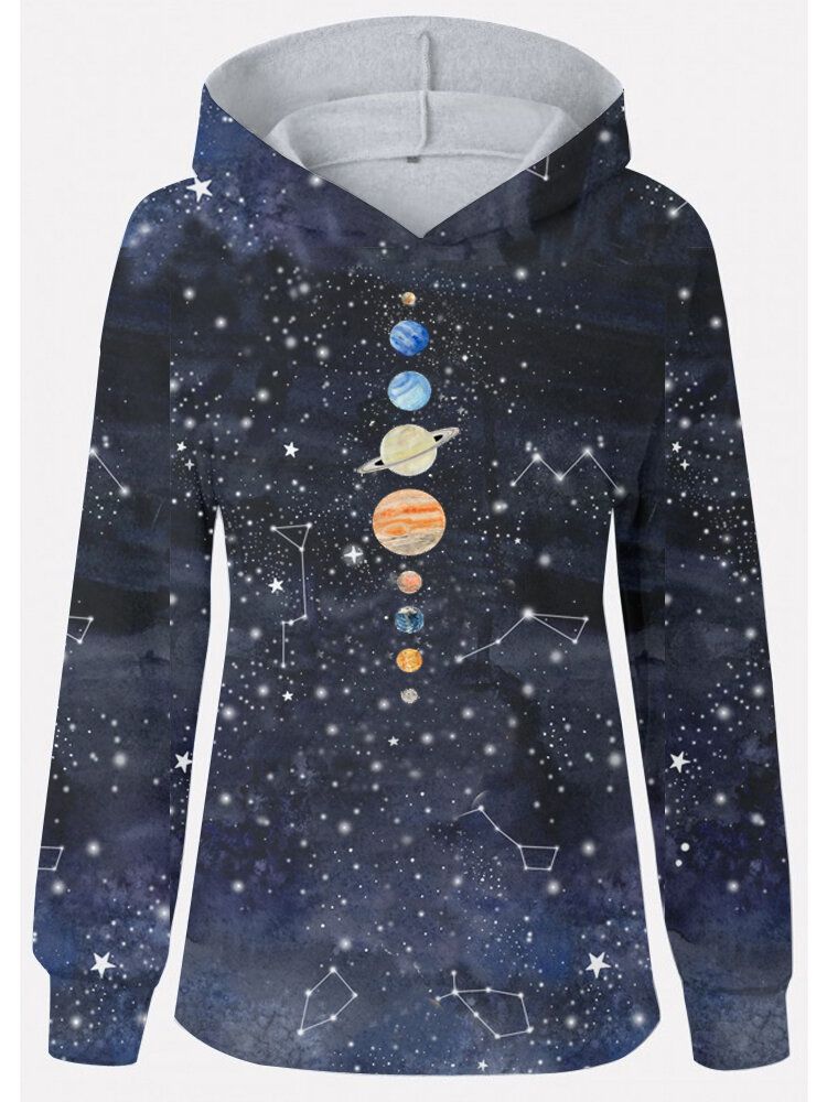 Mujeres Starry Sky Space Printing Casual Loose Fit Pullover Hoodie