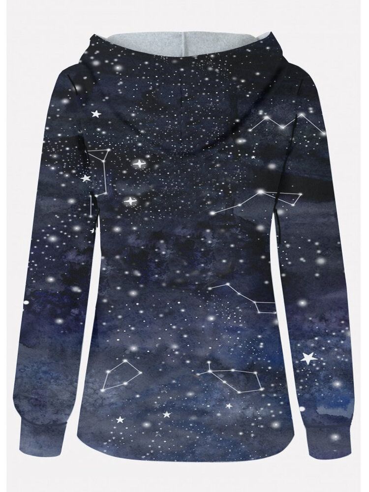 Mujeres Starry Sky Space Printing Casual Loose Fit Pullover Hoodie