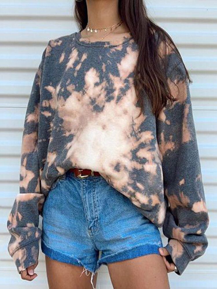 Mujeres Tie Dye Cuello Redondo Suéter Suelto Sudaderas De Manga Larga