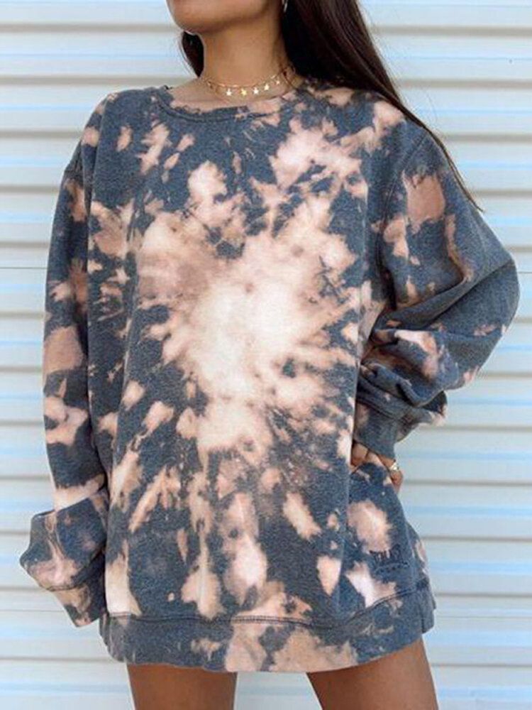 Mujeres Tie Dye Cuello Redondo Suéter Suelto Sudaderas De Manga Larga